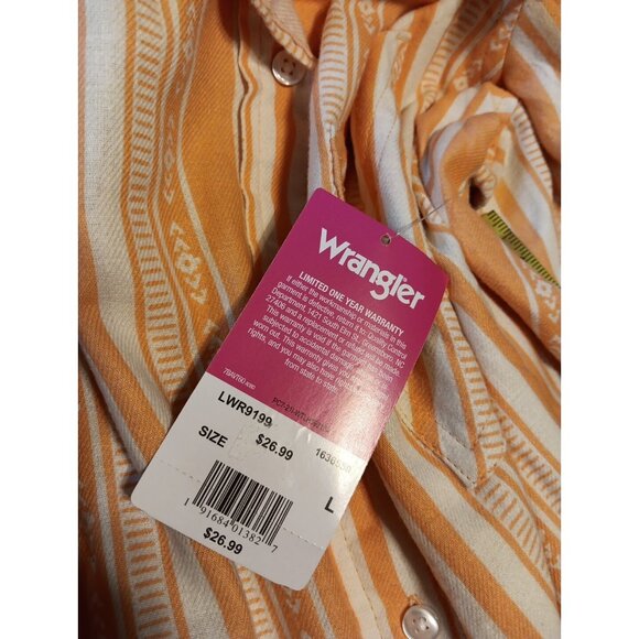 Wrangler Wrancher Womens L Shirt Orange Western Aztec Stripe Rodeo Cotton NWT - Picture 7 of 7
